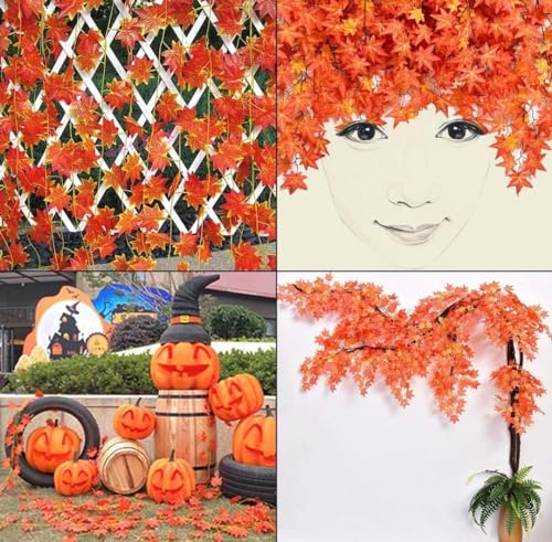 Image of VRB Dec Fake Vines Fake Ivy Leaves Artificial Ivy, Ivy Garland Greenery Vines for Bedroom Decor Aesthetic Silk Ivy Vines for Room Wall Home Decoration (Maple Creeper Pack of 6)