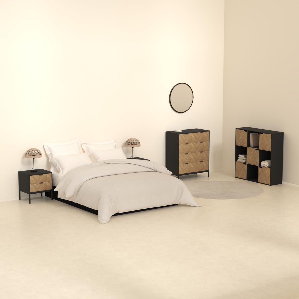 5five - Estantería Chevron de 9 compartimentos y 5 puertas - Efecto madera y negro - Forma cúbica - Almacenamiento práctico y útil - Sala de estar, oficina, dormitorio