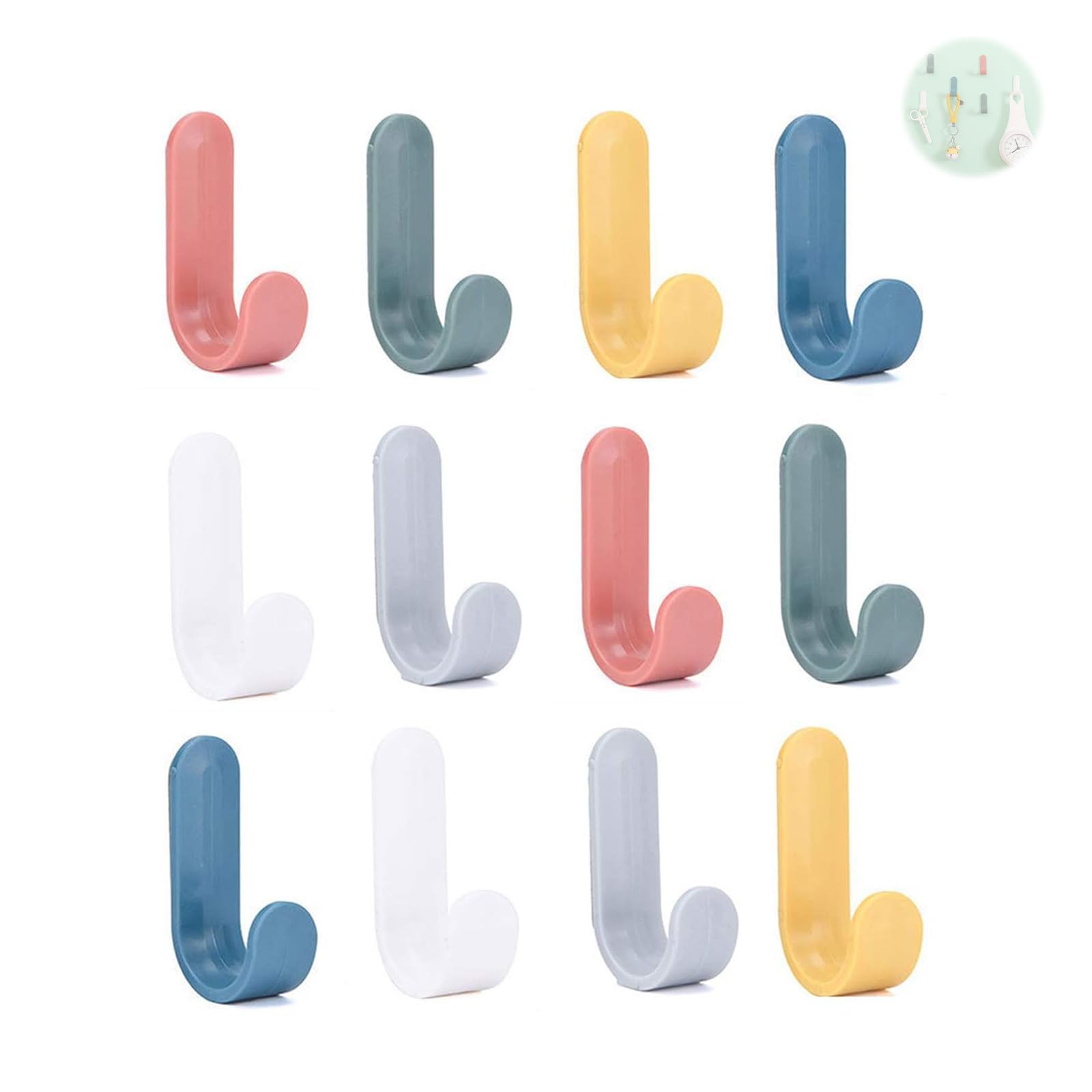 12 crochets muraux autocollants colorés