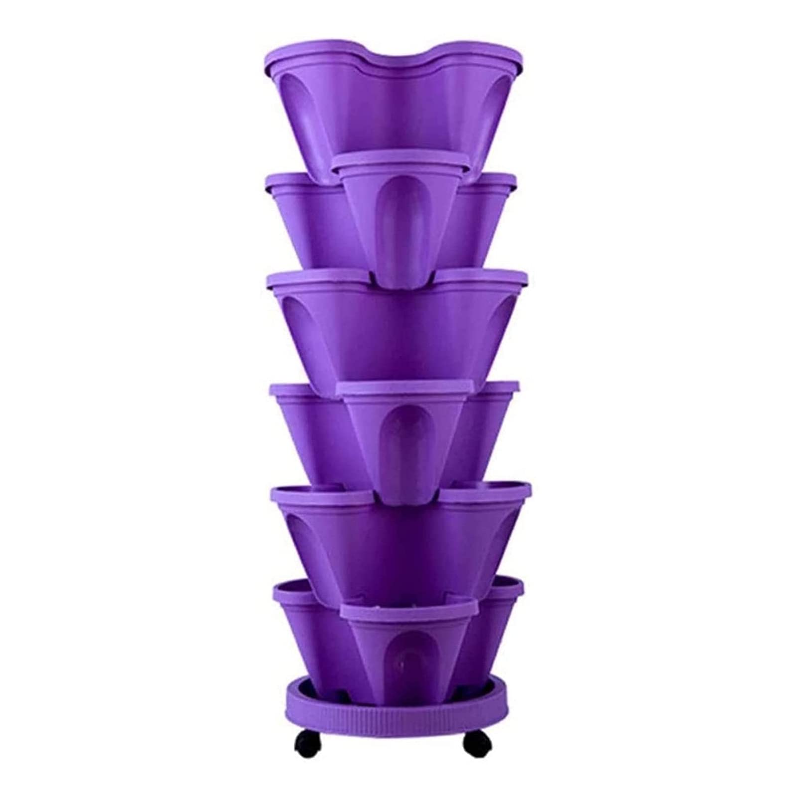 Wieża Kwiatów Pionowa Układana Sadzarka Sadzarka Na Dworzu, Inteligentne wielowarstwowe doniczki do sadzenia Ogród na zioła truskawkowe, Purple-Fourpetals