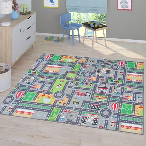 TT Home Tapis De Jeu Chambre Enfant Garcon Fille Voitures Rue Antidérapant Modern, Couleur:Gris 4, Dimension:120x160 cm