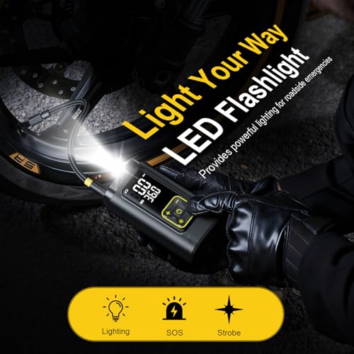 Tire Inflator Portable Air Compressor for Car Tires, 150PSI Digital Tire Pump with Gauge, LED Light, Auto Shut-Off, Fast Bike Air Pump for Car Tires, Motorcycle, Bike, Balls, Emergency Use - Image 5