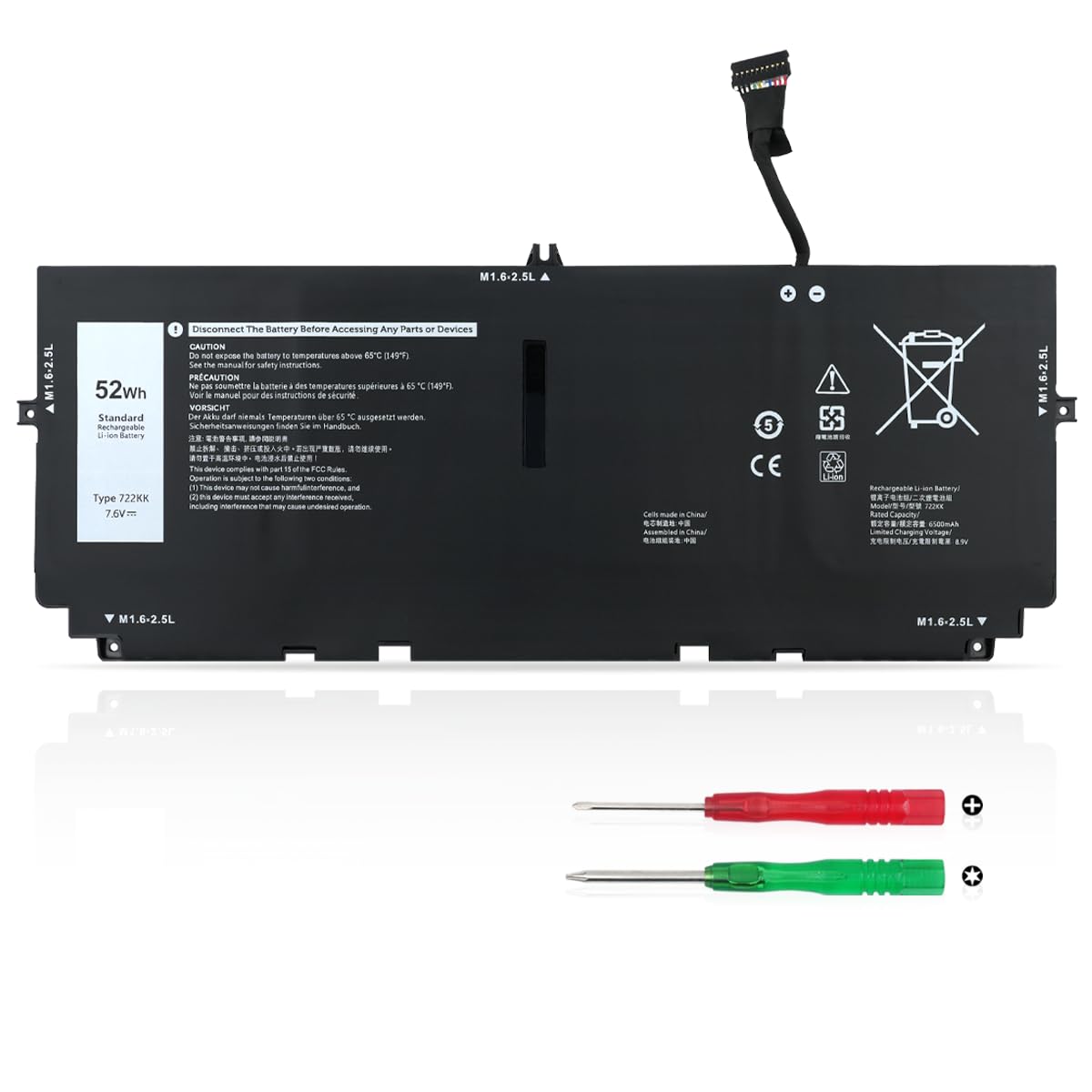 52Wh 722KK Laptop Batterie Para Dell XPS 13 9300(2020) XPS 13 9310(2020) XPS 13 9380(2020) P117G P117G002 P117G001 Série 0WN0N0 WN0N0 02XXFW 2XXFW FP86V 7.6V 6800mAh