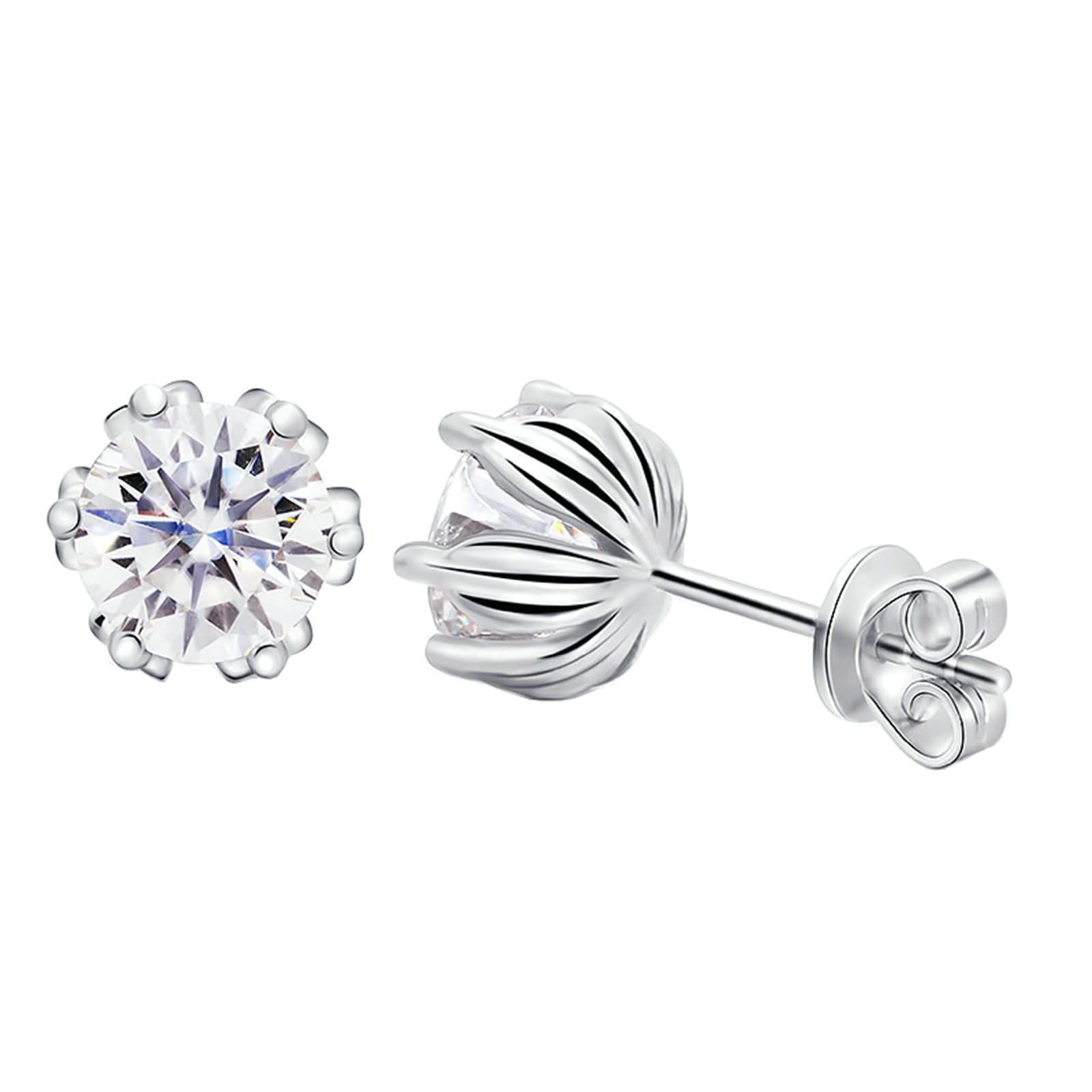 9K / 14K / 18K Weißgold Ohrringe Damen, Blume mit Moissanit 1 Karat, Schmuck Ohrringe Frauen Silber