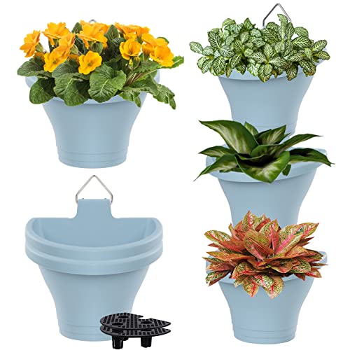 Madholly 6Pcs Hanging Vertical Planter- Plastic Wall Hanging Planter With Hooks Leaky Grid- Self Watering Hanging Pots For Indoor Outdoor Garden Fence Hanging Decorations (Blue) #TOP28
