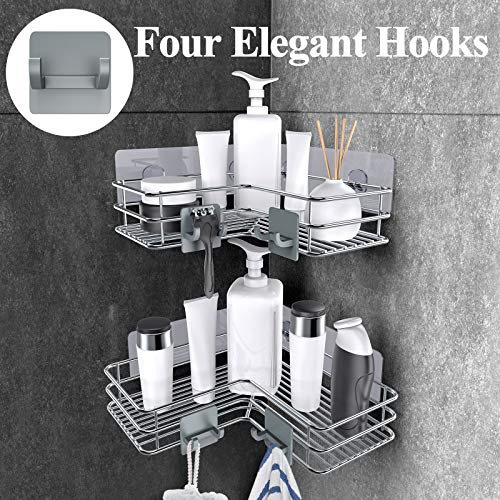 Nieifi Corner Shower Caddy Shelf Basket And Bar Soap Holder With 8 Hooks, Rustproof Sus304 Stainless Steel Soap Dish And Bathroom Shelf,No Drilling 3 Pack Silver #TOP1