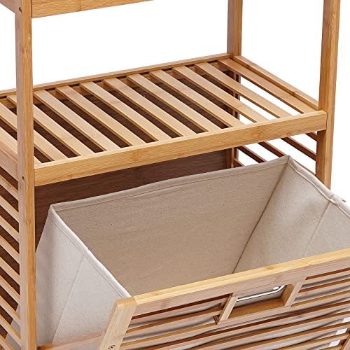 Bamboo Tilt Out Laundry Hamper, 3-Tier Freestanding Clothes Basket Storage Laundry Shelf For Laundry Room Bathroom Bedroom, 19.7"L*11.8"W*46.9"H #TOP5