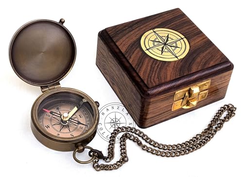 Brújula de Latón Grabada "Not All Those Who Wander are Lost" con Caja de Madera, Regalo para Senderismo y Navegación miniatura 2