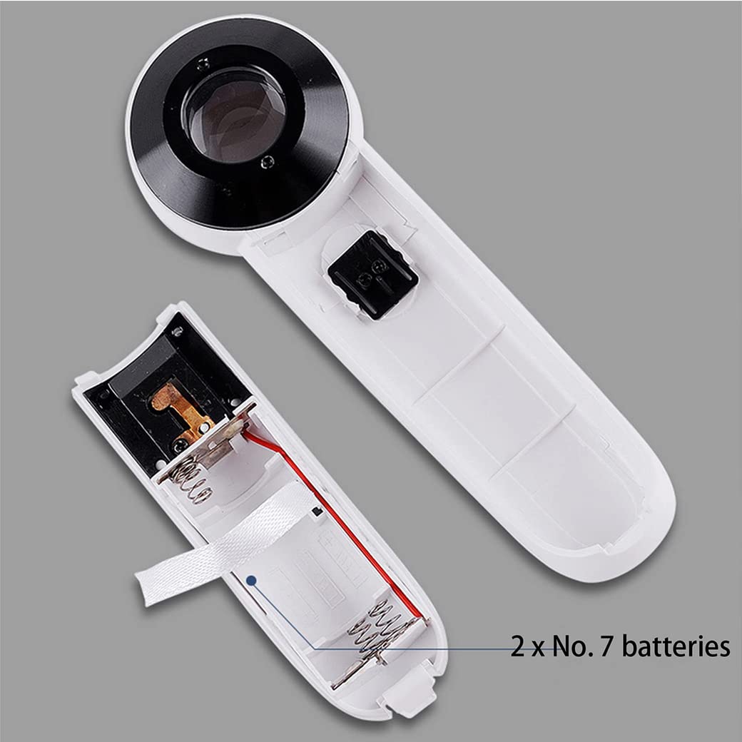 Ręczna lupa 40X z 2 diodami LED, podświetlana lupa z podświetleniem, lupa do czytania dla seniorów Czytaj, monety, znaczki, mapę, białe szkło powiększające inspekcyjne (białe)