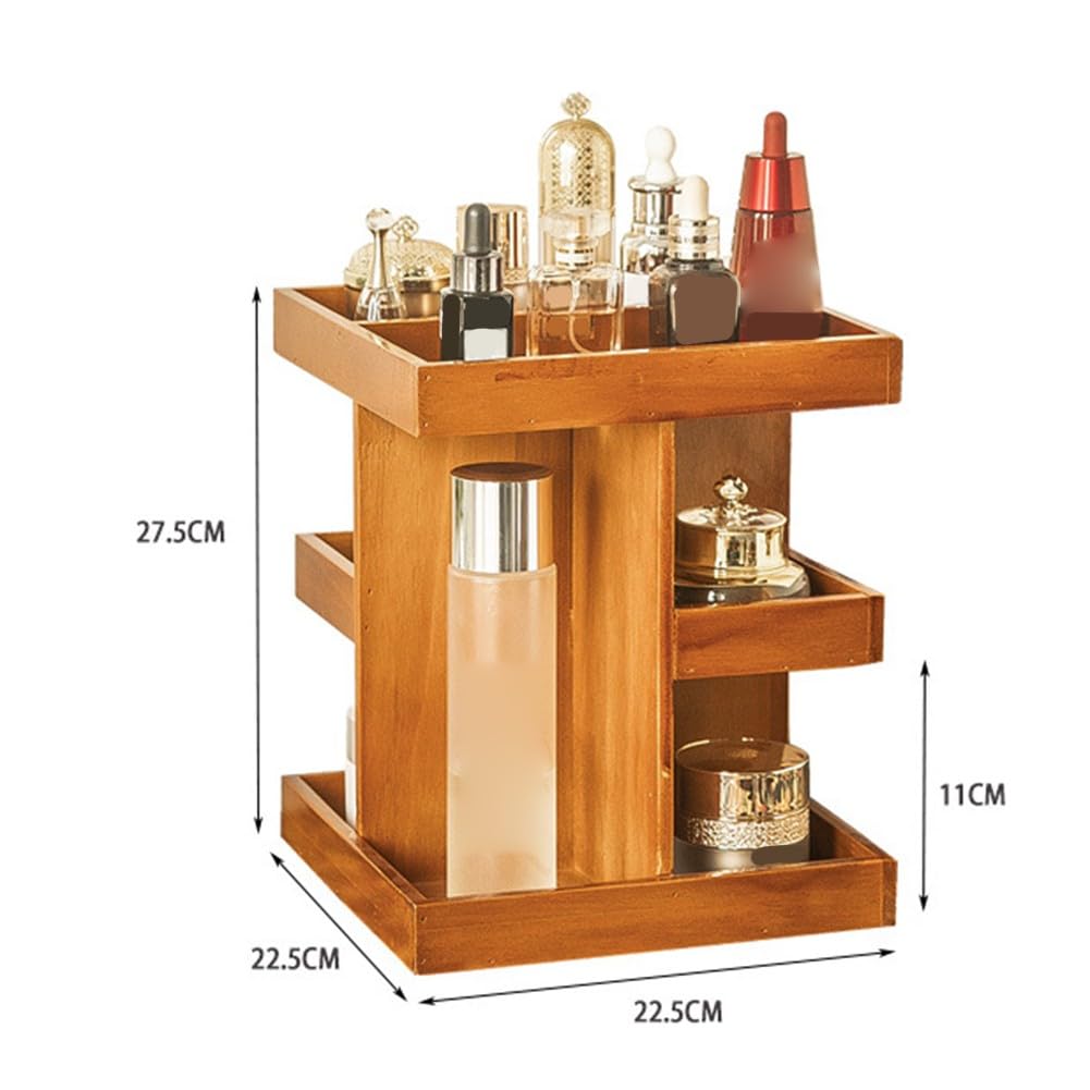 Organizer rotante per profumi da uomo, supporto in legno a 3 livelli con 9 scomparti per orologi e occhiali da sole, organizer da scrivania, camera da letto, bagno, marrone papà marito