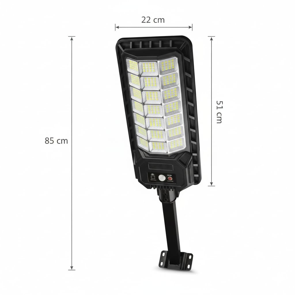 Lampione Solare 2000W 336 LED da Esterno con Sensore Movimento e Crepuscolare, IP65 Impermeabile, Pannello Monocristallino, Batteria Litio 12h, Luce Solare per Giardino, Cortile, Strada