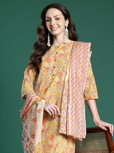 Image of INDO ERA Women Pure Cotton Kurta Set with Dupatta | Festive Suit Set, 11047