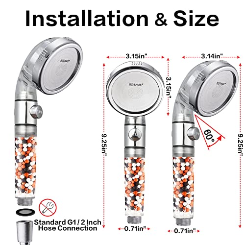 Nosame® Shower Head Ⅲ With Hose，High Pressure Water Saving 3 Mode With On/Off Pause Function Spray Filter Filtration Rv Handheld Showerheads 1.6 Gpm For Dry Skin & Hair Spa #TOP5