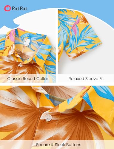 Image of PATPAT Family Hawaiian Matching Outfits - Mommy and Me Vacation Outfits | Halter Sundresses and Button Down Shirts,Caribbean Vacation Summer Tropical Outfits,Hawaiian Boho Tropical Floral Printed