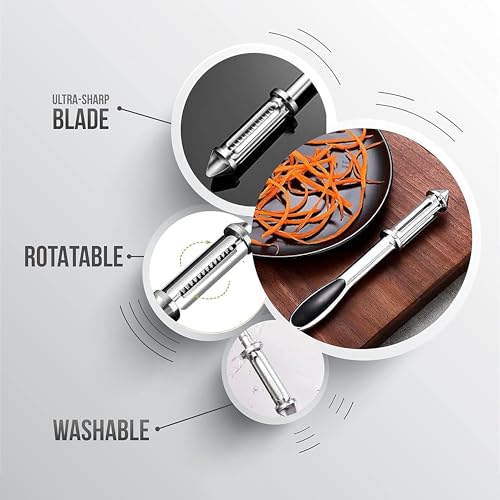 Image of Kitchen Expert Stainless Steel Fruit Peeler | 3-in-1 | Fruit & Vegetable Peeler | Shredder Slicer Grater for Salad, Potato, Carrot | for Kitchen Versatile Vegetable Peeler for Salad Preparation