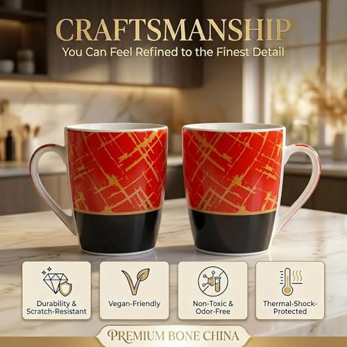 Image of UPC Premium Bone China Coffee Mug Set of 2 | Elegant Ceramic Tea & Coffee Cups for Home, Office & Cafe | Lightweight, Durable, Microwave & Dishwasher Safe Mug Set | Luxury Drinkware Collection