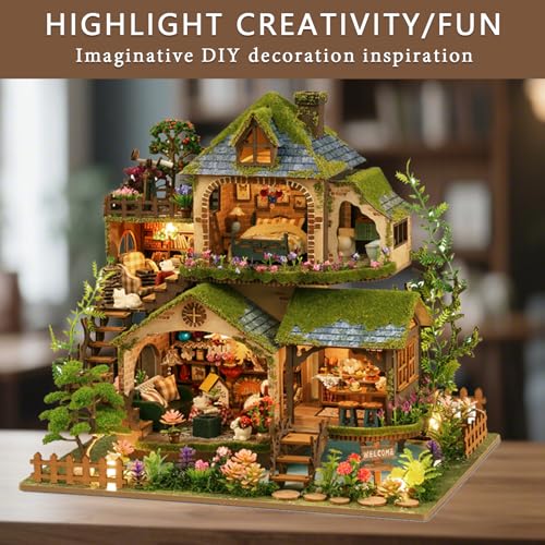 YSWOOD WORLD DIY Miniature House Kit, Mini House Building Kit with LED, DIY Miniature Kit for Adults Teen, Dollhouse Kit for Birthday Father's Day, Forest Adventure