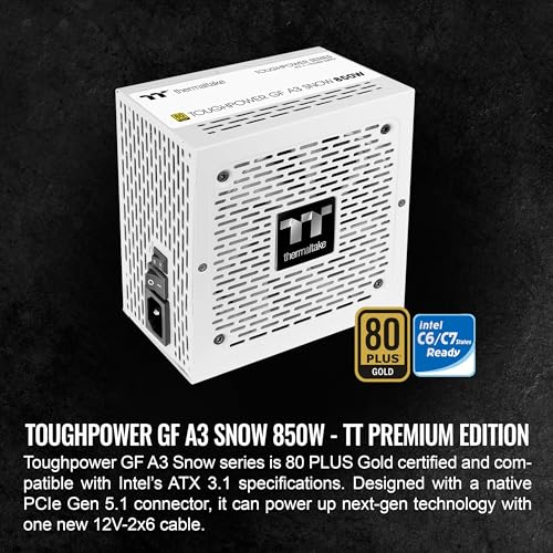 Image of Thermaltake Toughpower GF A3 Snow Edition 850W 80+ Gold Full Modular SLI /Crossfire Ready ATX 3.1 Power Supply; PCI-E 5.1 450W 12V-2x6 Connector Included; PS-TPD-0850FNFAGU-N; 10 Year Warranty