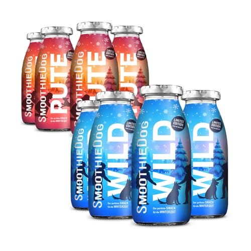 SmoothieDog Winter-Edition 4X PUTE 4X WILD - Limited Edition - Hundesmoothie, je 250ml, Zucker- und Glutenfrei, Flüssignahrung für Hunde, viele Anwendungsmöglichkeiten