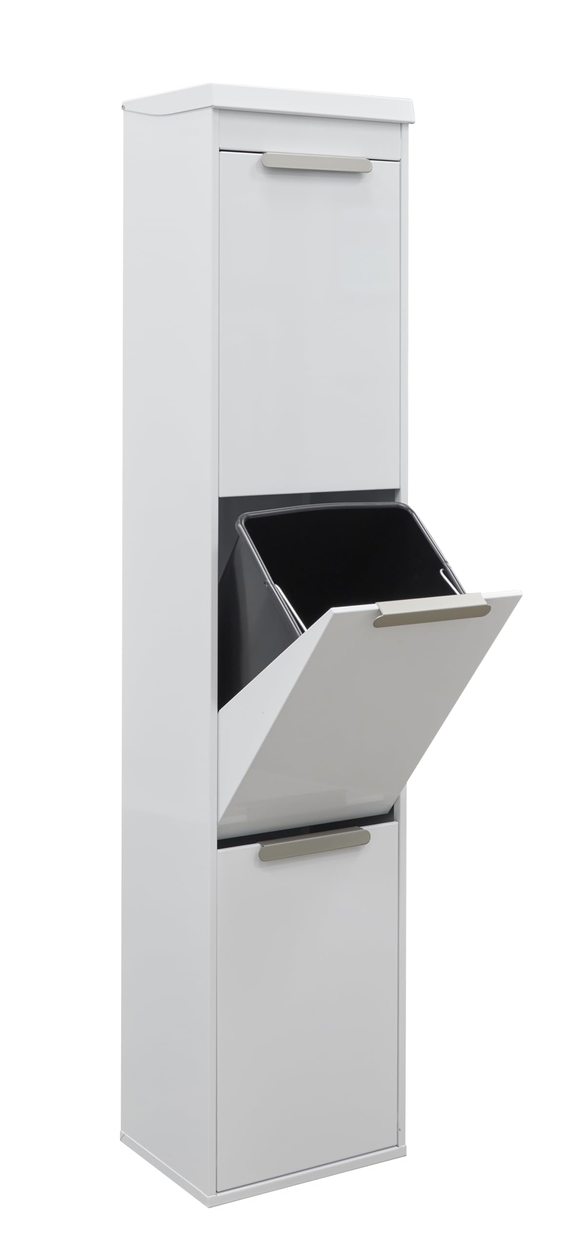 ARREGUI Ecoclas Plus CR321-E Mülltrennsystem aus Stahl mit Aufbewahrungsbox mit Deckel | 3x17L (51L) | 3 Fächer Mülleimer für die Küche | 3 Fach Abfalleimer | Herausnehmbare Inneneimer + Griff | weiß
