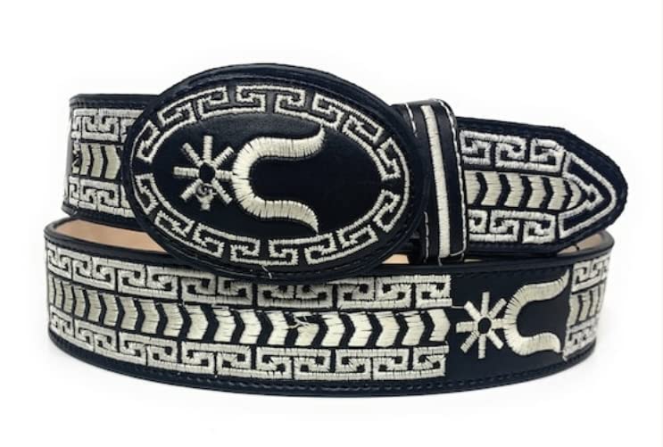 Men's Black western Embroidered Charro Belt, Cinto Charro Vaquero Bordado
