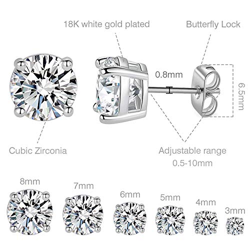 Mdfun E-6783 18K White Gold Plated 4 Pong Round Clear Cubic Zirconia Stud Earring Pack Of 6 Pairs thumb #1