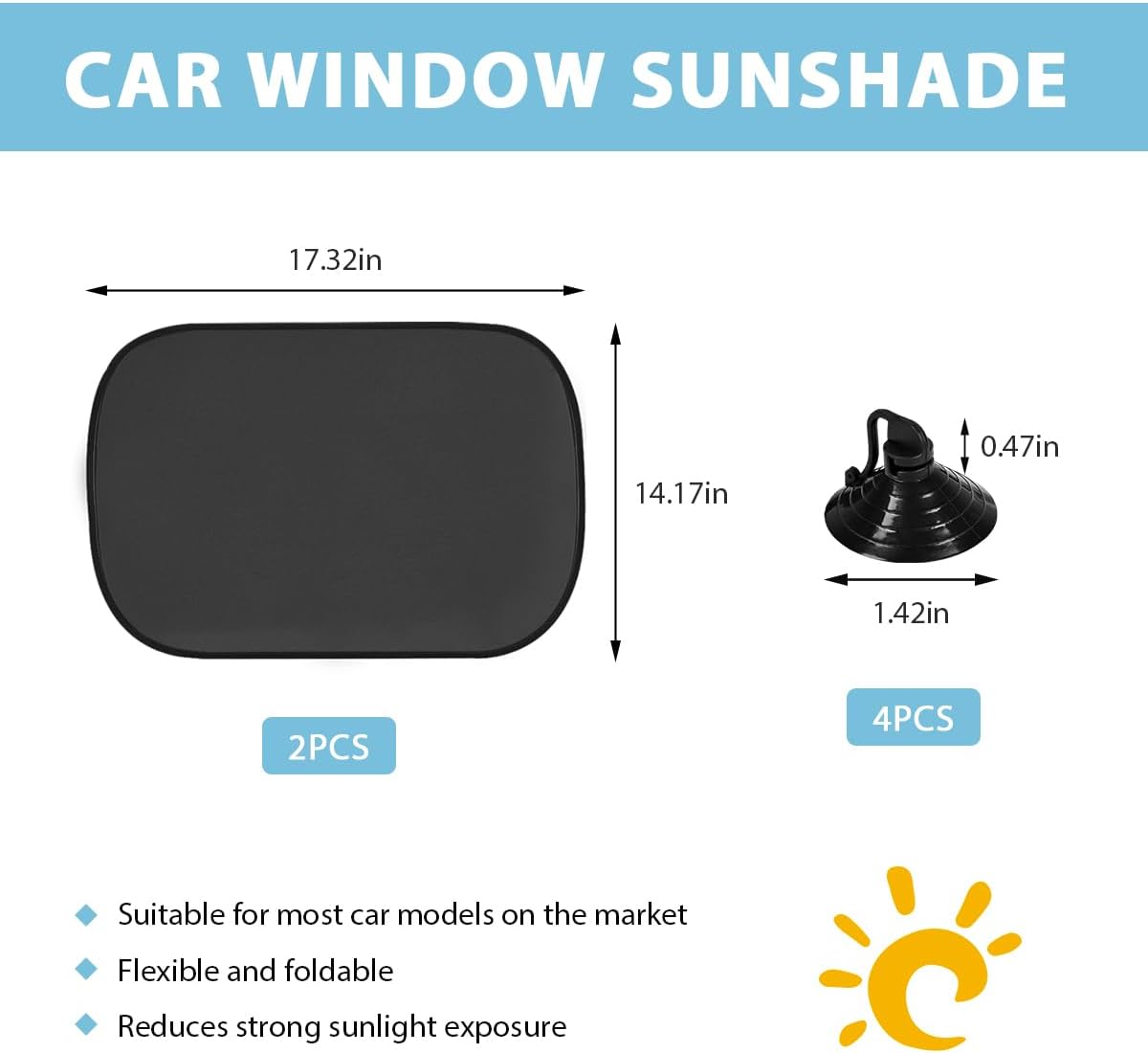 2PCS Car Window Shade, Auto Side and Rear Window Sunshade with Suction Cups, Foldable Sun Glare and UV Rays Protection Vehicle Sunshade Cover for Baby Child, Car Accessories