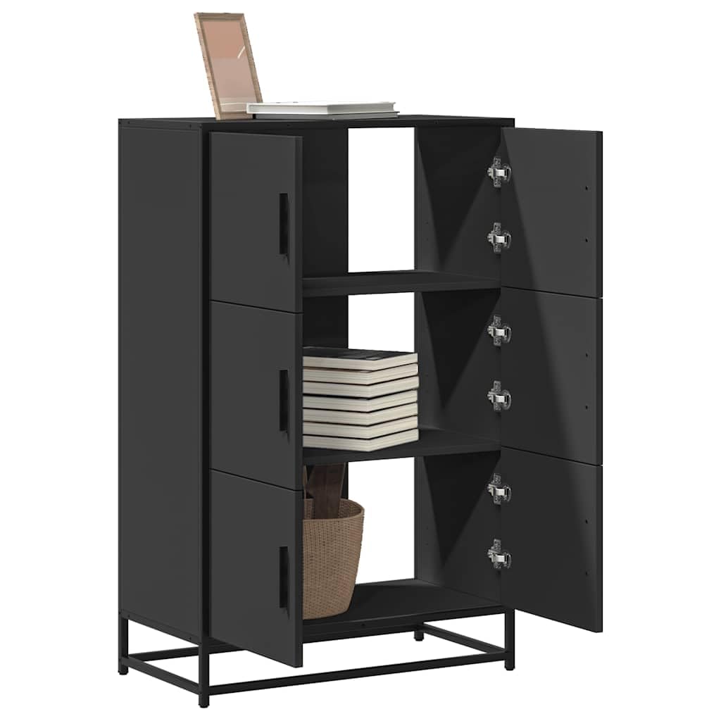 Highboard nero, 68 x 35 x 106,5 cm, in legno e metallo, moderna credenza con 3 scomparti, robusta cassettiera per corridoio, soggiorno, ufficio