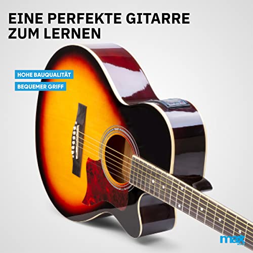 Max Showkit Guitare électro-acoustique – Sunburst, cordes en acier, ampli 40W, sac de transport, accordeur numérique, un… - Les Beatles, Paul McCartney, John Lennon, RIngo Starr, George Harrison Max Showkit Guitare électro-acoustique - Sunburst, cordes en acier, ampli 40W, sac de transport, accordeur numérique, un… – Image 3