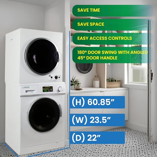 Equator 110V Compact Set Digital Washer 1.57cf + Vented Sensor Knob Dryer 3.5cf in White