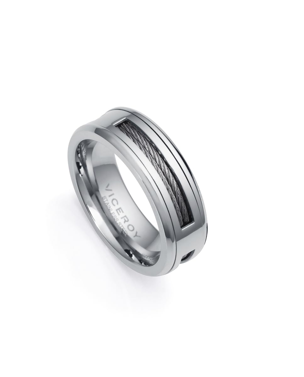 Viceroy Fashion 14066A02200, Anillo de Acero para Hombre con Cable Doble, Estilo Magnum, Marca tu Personalidad - Talla 22, Color Negro
