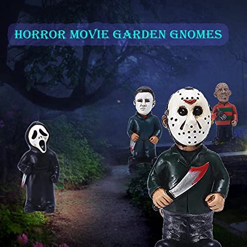 Cafele Horror Movie Garden Gnomes Nightmares Murderers Michael Myers Jason Figurines Garden Gnome Killer Halloween Garden Yard Lawn Decor Gift (New 4Pcs) #TOP2