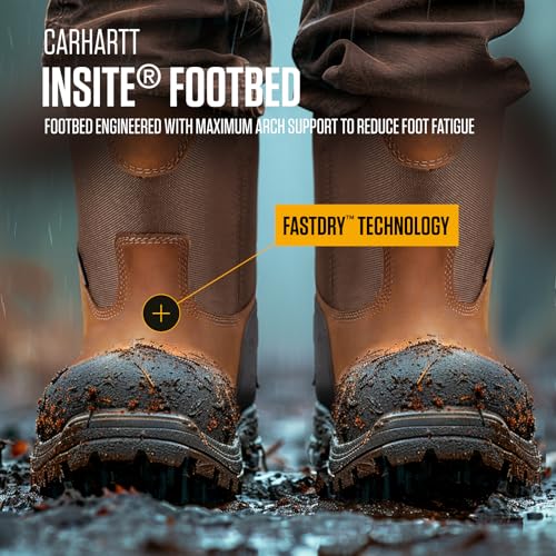 Image of Carhartt Men's Ironwood WP 11 inch Soft Toe Wellington | Waterproof Work Boots, 11-Inch Wellingtons, Oil-Tanned Leather with EH & Slip-Resistant Outsoles, Fastdry Lining
