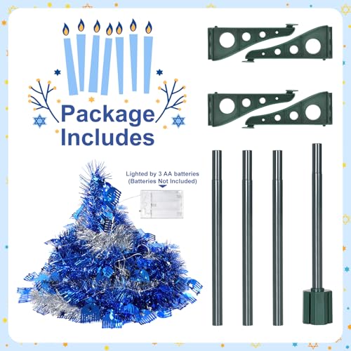 Huray-Rayho-Hanukkah-Decorations-for-Home-Pop-up-Collapsible-Christmas-Tree-with-50-Lights-Tinsel-Pencil-Tree-with-Menorah-Star-of-David-Chanukah-Indoor-Outdoor-Party-Decor-Fireplace-Porch-Office-5FT Huray Rayho Hanukkah Decorations for Home Pop up Collapsible Christmas Tree with 50 Lights Tinsel Pencil Tree with Menorah Star of David Chanukah Indoor Outdoor Party Decor Fireplace Porch Office 5FT