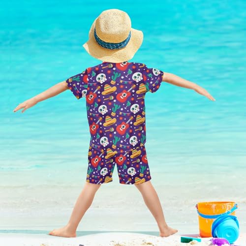 Skull Cactus Mexican Element Short Sleeve Hawaiian Button Down Shirts and Short Sets for Boys Toddler Summer Outfits 7