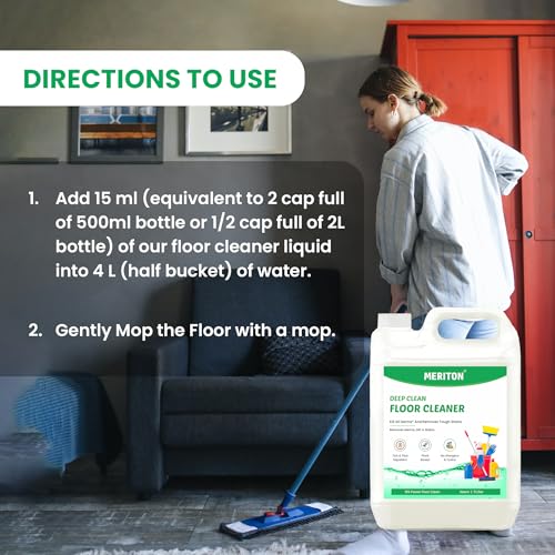 Image of Meriton Neem Deep Clean Floor Cleaner - 5L | Plant-Based Formula | Tick & Flea Repellent | Removes Germs, Dirt & Tough Stains | No Allergens & Toxins | 10X Power Cleaning (Pack Of 2)
