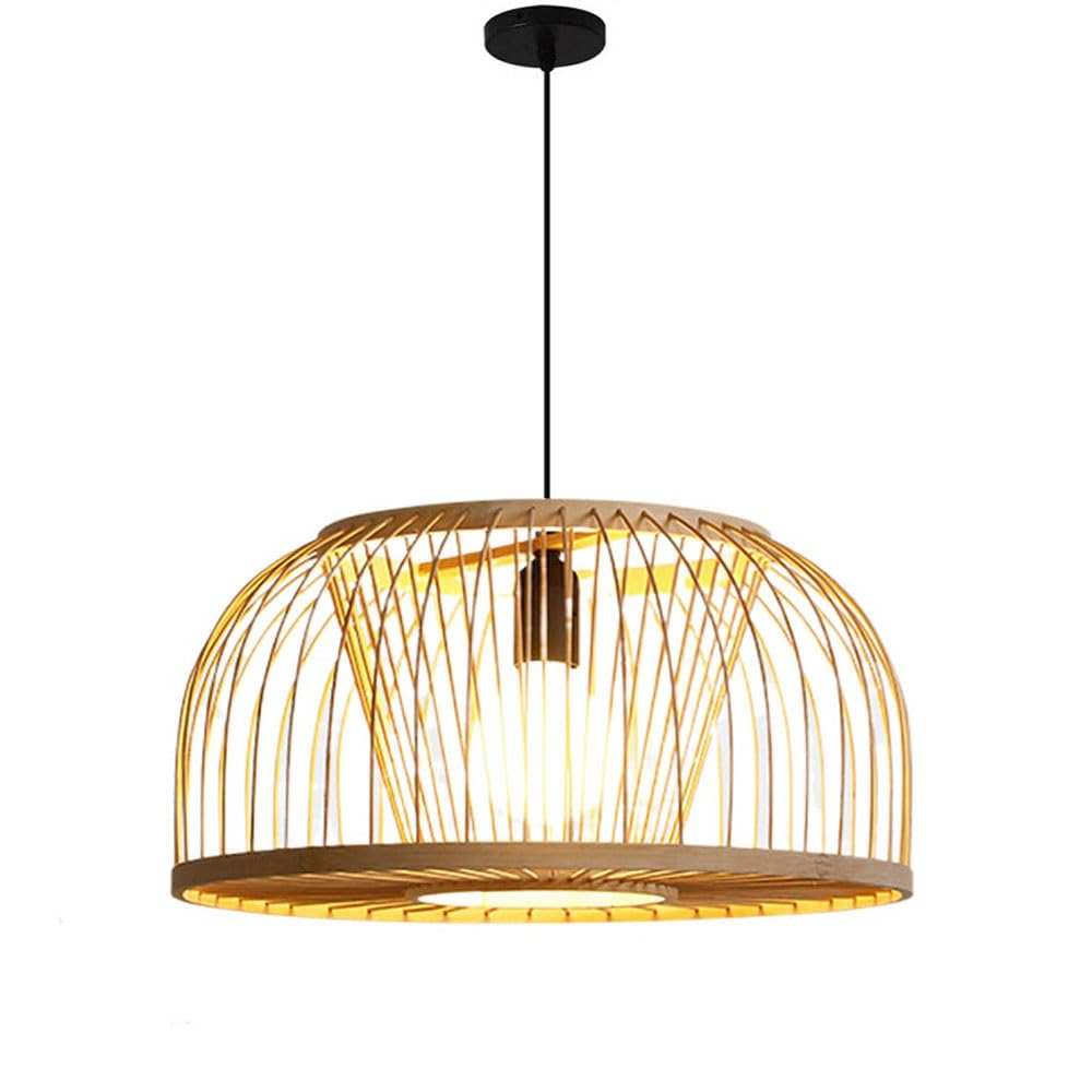 Lámpara colgante de bambú E26 regulable para iluminar mesa de comedor redonda