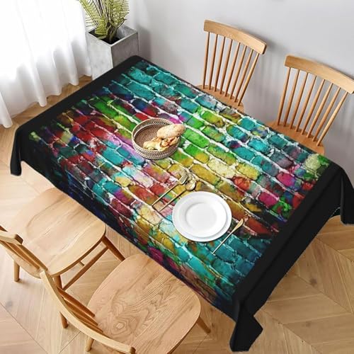 Aozhiswe Mantel Antimanchas Rectangular Pared de Ladrillo Retro Mantel de Mesa Garabatos Coloridos 140x180 cm Manteles Impermeable Poliéster Protector Comedor para Interior Exterior a/1244