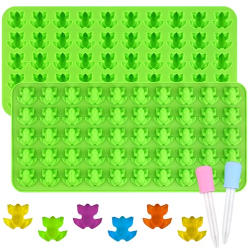 Image of Sakolla Mini Frog Candy Molds, 100 Cavities Silicone Molds for Chocolate, Gummy, and Mints, Set of 2 with 2 Droppers (Green)