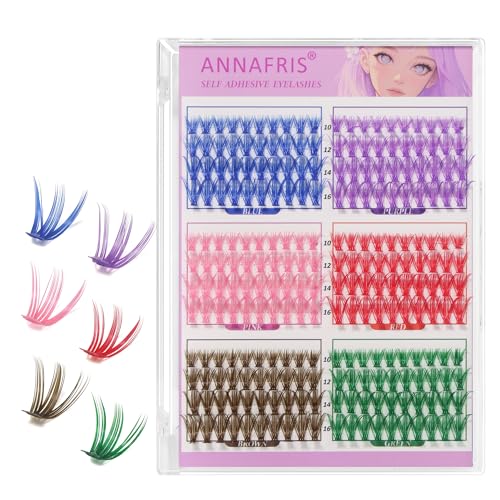 ANNAFRIS Pestañas Postizas Kit 30D Vistoso Pestañas Pelo a Pelo D Curl 10-16mm Cluster Lashes 300Pcs Naturales DIY Pestañas (Colored 30D)
