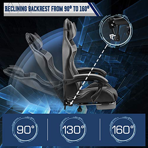 FERGHANA PC Gaming Chair,Racing Chair for Gaming,Computer Chair,E-Sports Chair,Ergonomic Office Chair with Retractable Footrest and Adjustable Headrest and Lumbar Support(Grey) - Thumbnail 4