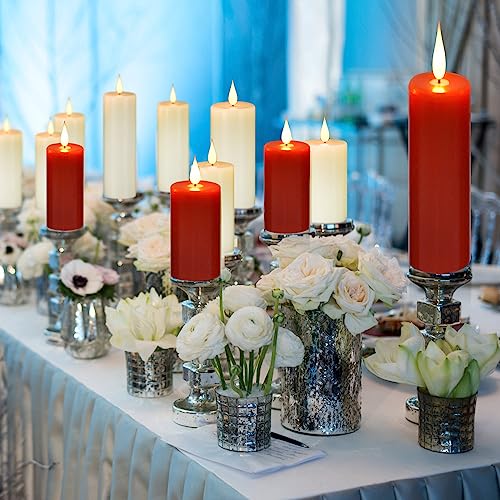 Image of Flameless Flickering Battery Operated Candles 9PACK Real Wax Pillar LED Candles with 10-Key Remote Control and 24 Hours Timer for Wedding, Party, Home Decoration (Red)