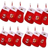 12Pcs Mini Christmas Stockings, Fabric with Santa Printed for Xmas Decoration Random Pattern