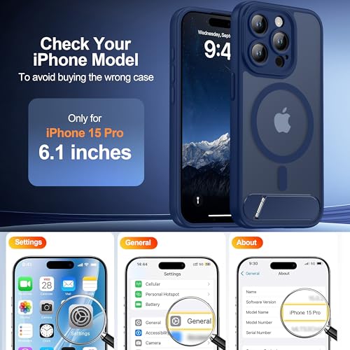 AMILIFECASES Magnetic Compatible with iPhone 15 Pro Case, [Built-in Kickstand][Full Camera Protection][Compatible with MagSafe][Anti-Fingerprint] Shockproof Phone Case for iPhone 15 Pro 6.1",Blue by AMILIFECASES - Used condition - Image 2