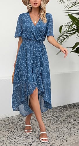 Image of Kormei Womens Short Sleeve Floral Maxi Dress High Low V-Neck Flowy Party Long Dresses
