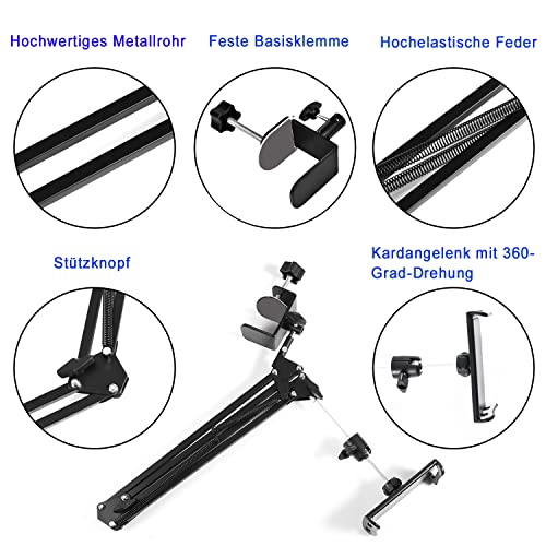 Tablet-Ständer für Bett Halterung -Ständerhalter 360 Grad Drehbarer mit Stabilem Aluminiumarm für iPad, Tablets, Telefone oder Andere Geräte mit 4,5 bis 12,9 Zoll Bildschirm