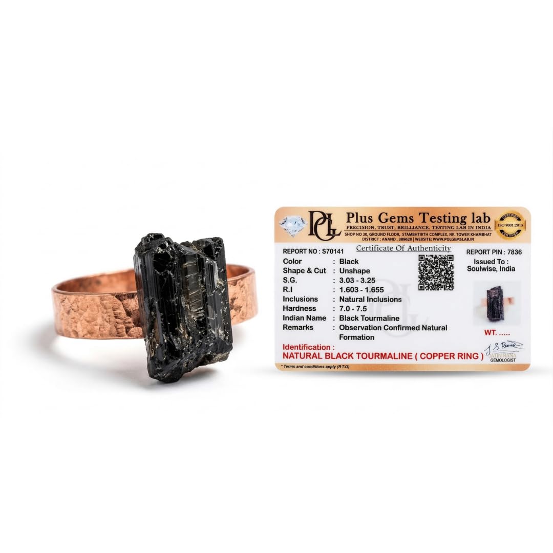Black Tourmaline copper ring, adjustable, for protection, energy healings, and well-being, unisex copper ring-image-10