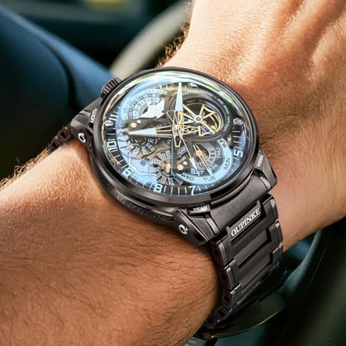 Image of OLEVS Automatic Men Watch Self Winding Mechanical Moon Phase Business Luxury Diamond Dress Stainless Steel Waterproof Luminous Mens Wrist Watch
