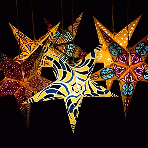 Image of Solid Yellow Paper Star Lantern with 12 Foot Power Cord Included