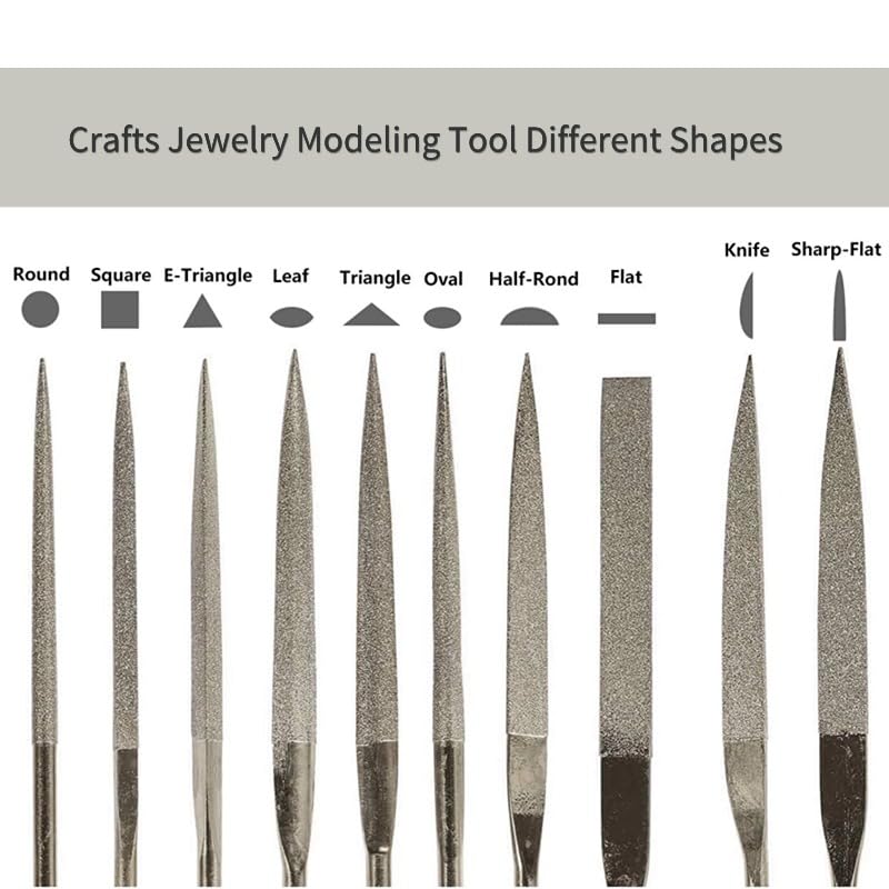 Agatige 10Pcs Mini Diamond Needle File Set, 6 Inch Total Length 150 Grit Diamond File Metal File Set Hand Tools Diamond Coated File Crafts Jewelry Modeling Tool for Jewelers Glass Metal Wood